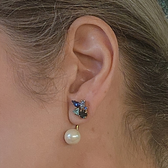 ♠ Kate Spade New York Sapphire and Aqua Marine Blue Stone Stud w\Pearl Jacket - Picture 15 of 16